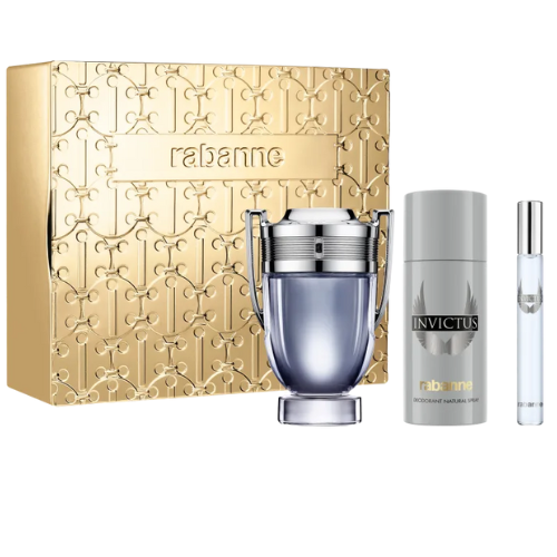 Kit perfume masculino Invictus EDT 100ml + desodorante 150ml + travel spray 10ml | Rabanne